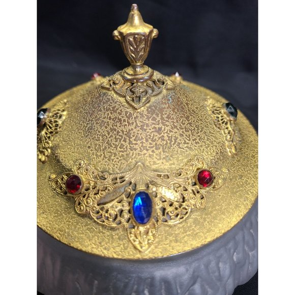 Hollywood regency style gold and glass gems dresser jar - Picture 3 of 10